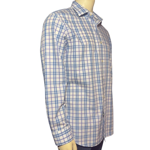 Banana Republic Non-Iron Slim Fit Mens Large Plaid Dress Shirt Cotton - Picture 2 of 9